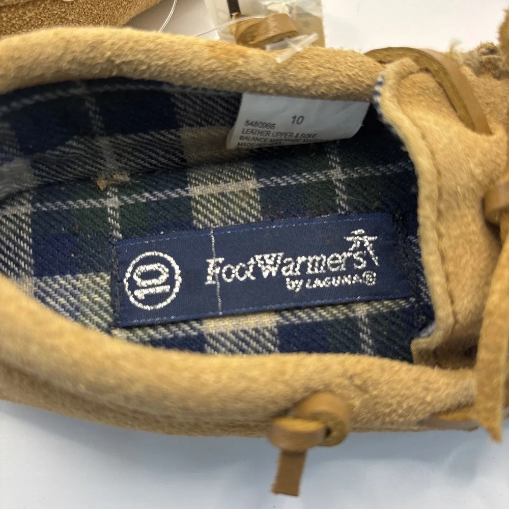 Vtg FootWarmers By Laguna Suede Moccasin Slippers Flannel Lined Sz 10 Toddler